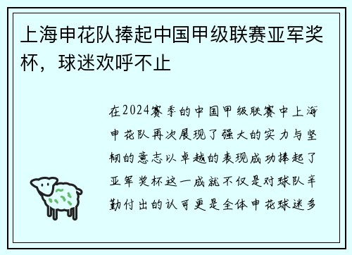 上海申花队捧起中国甲级联赛亚军奖杯，球迷欢呼不止